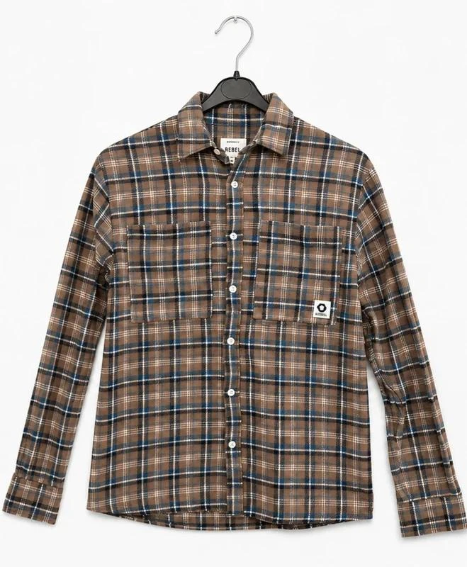 Chemise Rebel homme à carreaux marron et bleu - Taille S